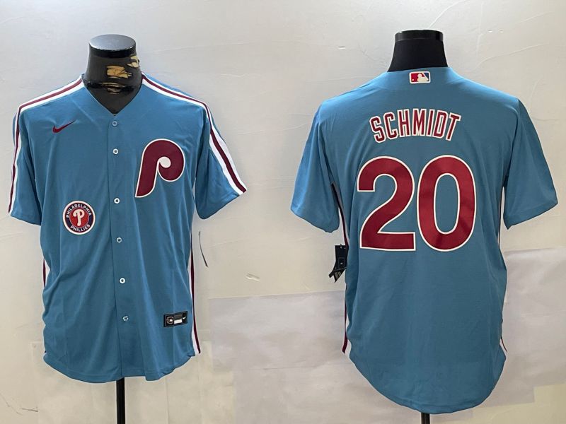 Men Philadelphia Phillies #20 Schmiot Blue Throwback Game 2024 Nike MLB Jersey style 4